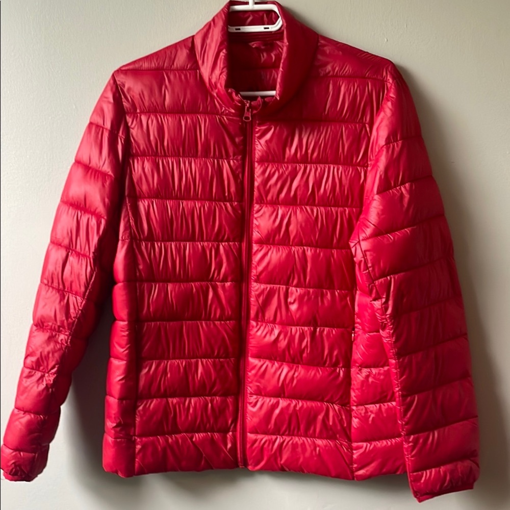 Suzy Shier Red Puffer Jacket with Quilted Design